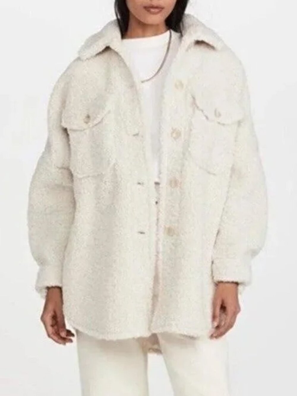 A.L.C. Cambrie Faux Fur Shearling Oversized Jacket Cream Beige Small